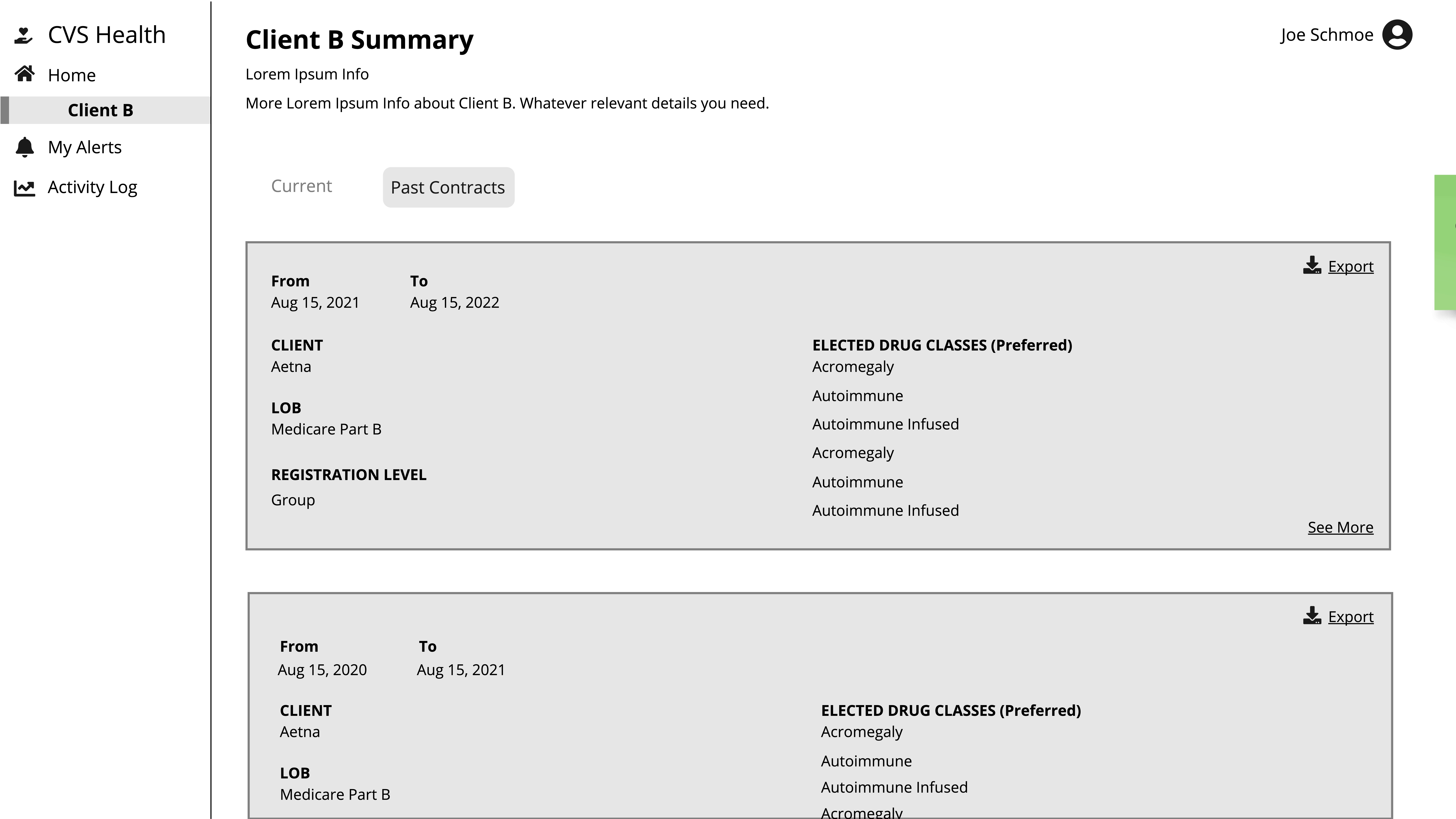 Low Fidelity Mockup of Client Summary