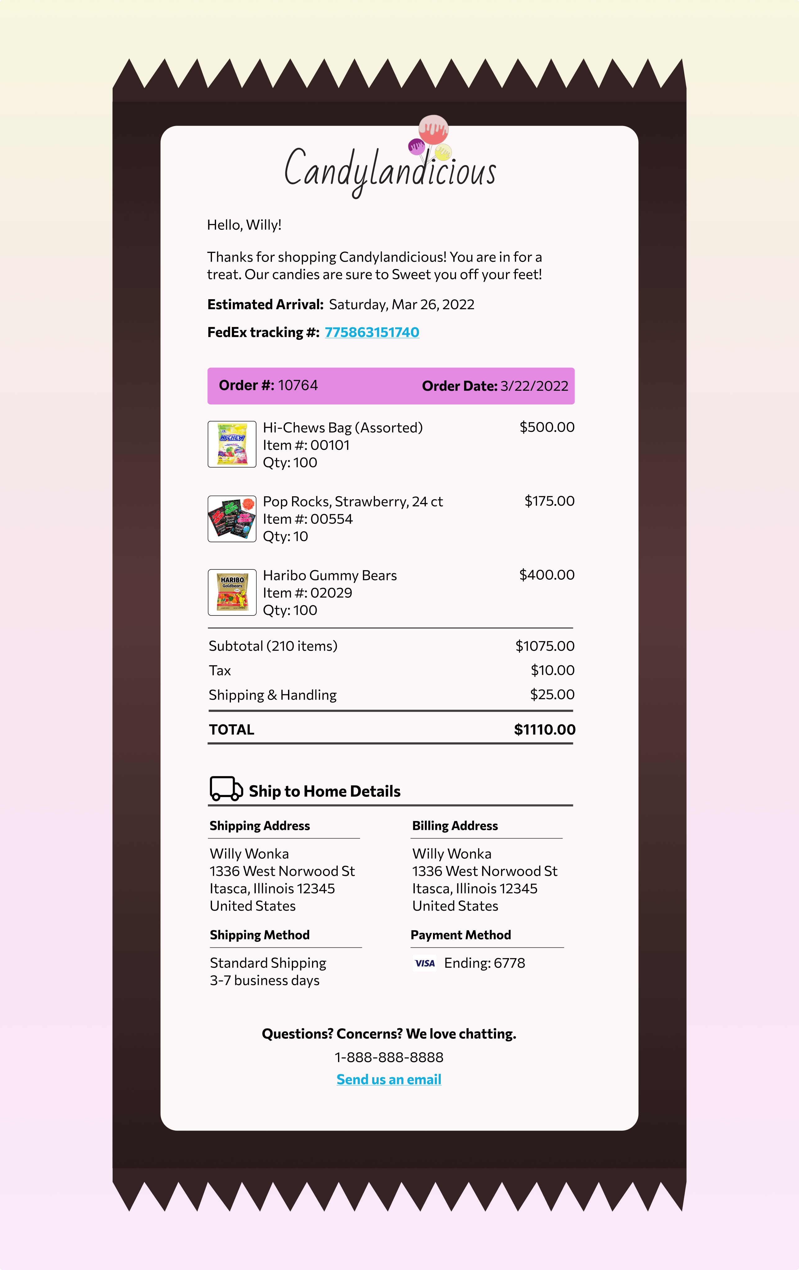 candy receipt design